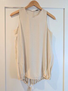 Brunello Cucinelli 100% Silk Crew Neck Tank Top Blouse Beige Large